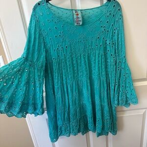 Johnny Was Blue Bell Sleeve Ruffled Blouse